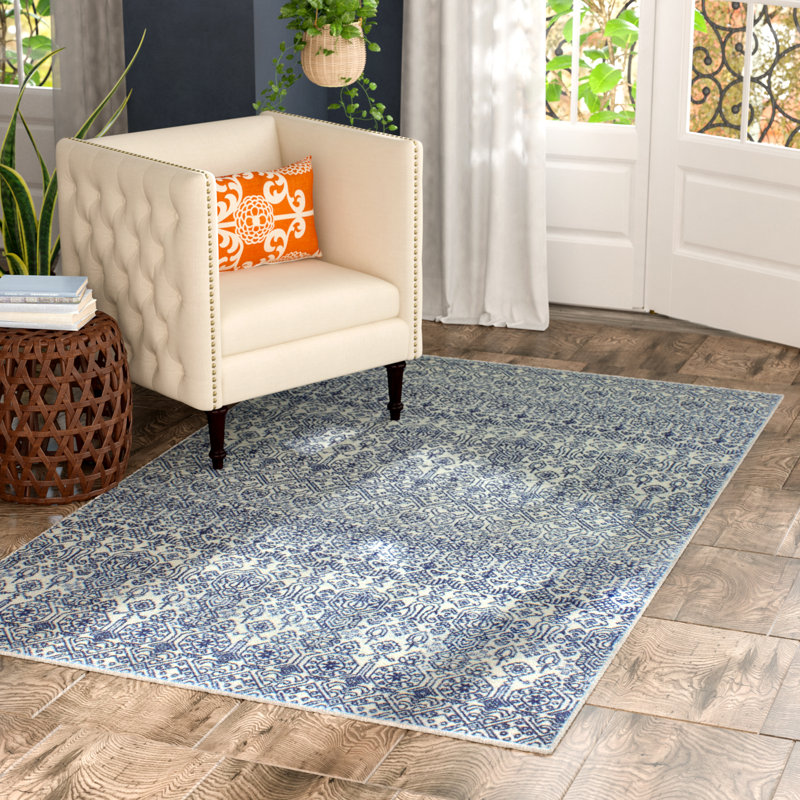 Bungalow Rose Fiora Ivory/Blue Area Rug & Reviews Wayfair